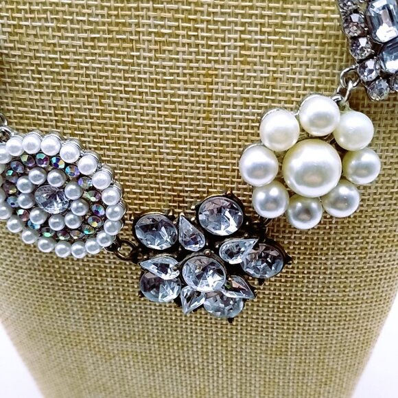 Plunder Statement Necklace Mixed Metal Gold Silver Crystal Pearl Chunky Chain - Picture 8 of 16